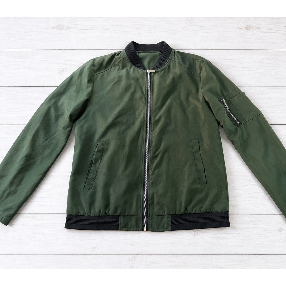Olive Green MA-1 Bomber Flight Jacket Utility Zip Military Streetwear Medium